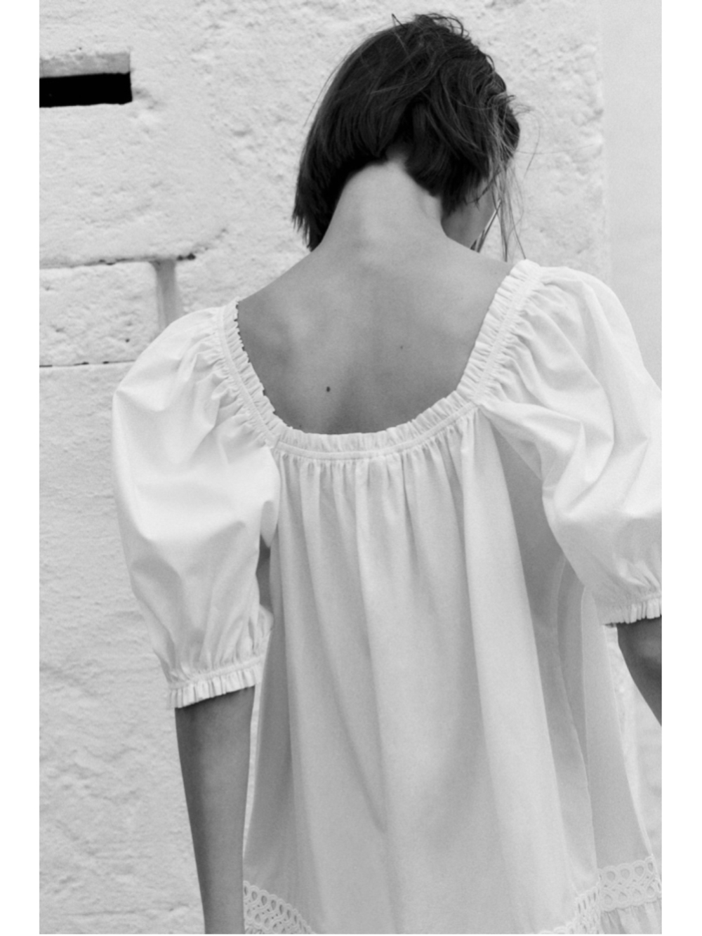 NWT H&M WHITE POPLIN DRESS WITH PUFF SLEEVES - Picture 3 of 11